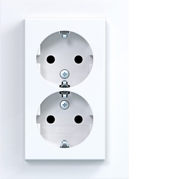 HAGER - A.8 Doppelsteckdose mit Abdeckung hoch, erh. Ber.schutz, lichtweiß gl.