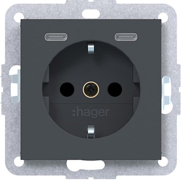 HAGER - A.x/C.x SSD mit 2fach mit USB-C 20W, erh. Ber.schutz, anthr: matt, lack.