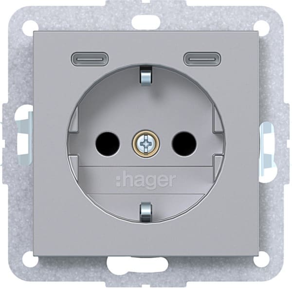 HAGER - A.x/C.x SSD mit 2fach mit USB-C 20W, erh. Ber.schutz, titan matt, lack.
