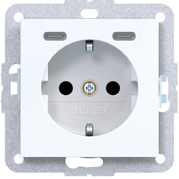 HAGER - A.x/C.x SSD mit 2fach mit USB-C 20W, erh. Ber.schutz, lichtweiß glänzend