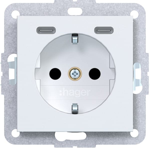 HAGER - A.x/C.x SSD mit 2fach mit USB-C 20W, erh. Ber.schutz, lichtweiß matt