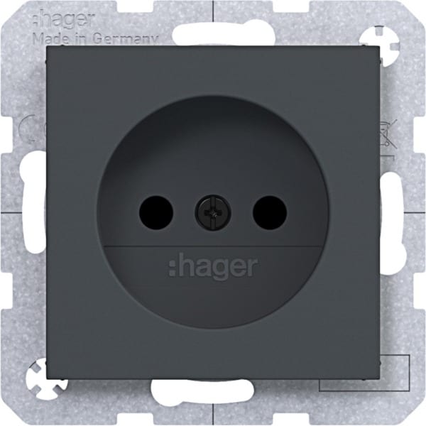 HAGER - A.x/C.x Steckdose ohne Schutzk., erh. Ber.schutz, anthrazit matt, lack.