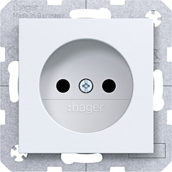 HAGER - A.x/C.x Steckdose ohne Schutzk., erh. Ber.schutz, lichtweiß matt
