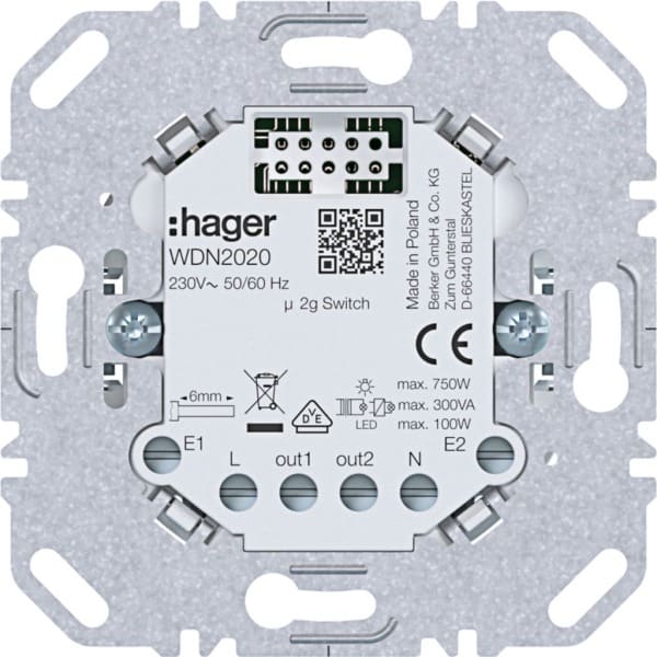 HAGER - A.x/C.x Schalt-Einsatz, 2fach 4 A, UP