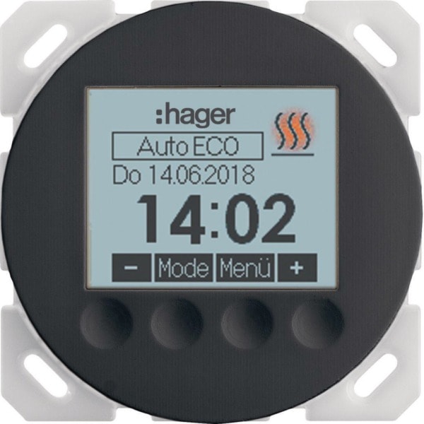 HAGER - R.x Temperaturregler mit Schließer, schwarz glänzend