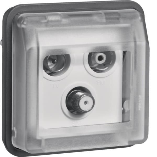 HAGER - W.1 Antennen-Steckdosen-Einsatz 3Loch SAT-Einzeldose, IP55, grau matt