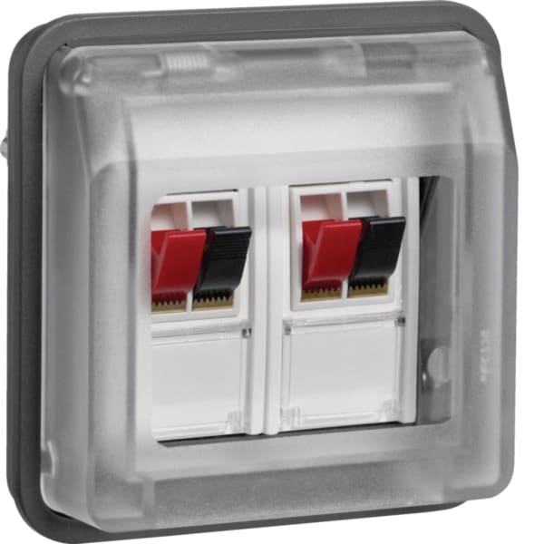 HAGER - W.1 LS-Anschlussdosen-Einsatz 2fach mit Klappdeckel, IP55, grau