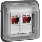 HAGER - W.1 LS-Anschlussdosen-Einsatz 2fach mit Klappdeckel, IP55, grau