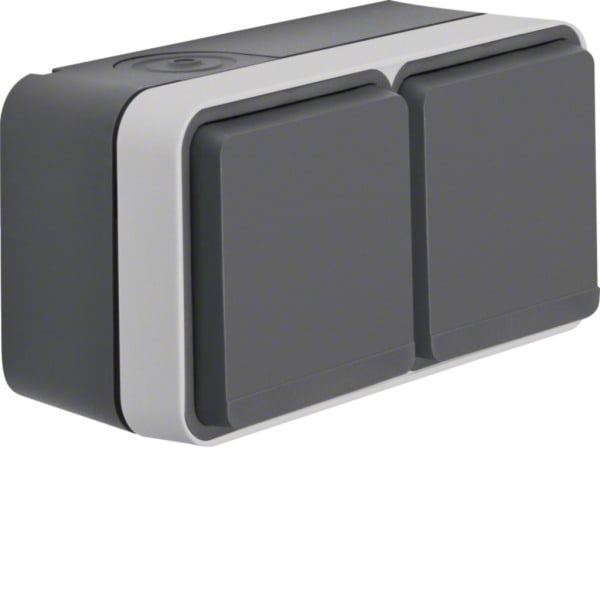HAGER - W.1 SSD 2fach waagrecht mit Klappdeckel, grau/lichtgrau matt