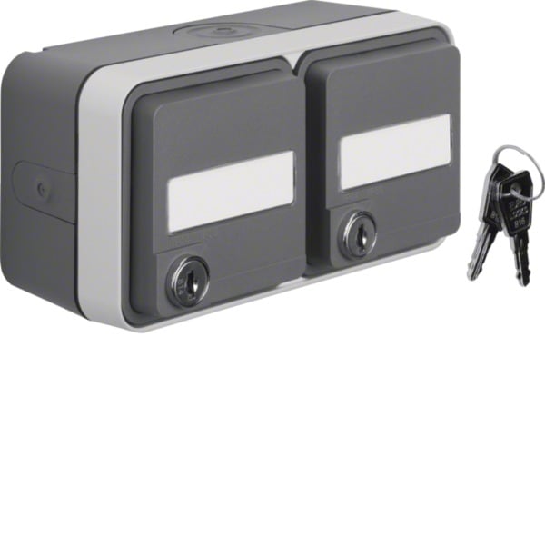 HAGER - W.1 SSD 2fach waagrcht m. Schloss ungl. Schl., Besch.feld grau/lichtgr. m.