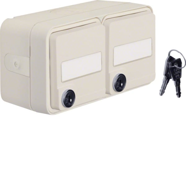 HAGER - W.1 SSD 2fach waagrcht m. Schloss ungl. Schl., Besch.feld polarweiß matt