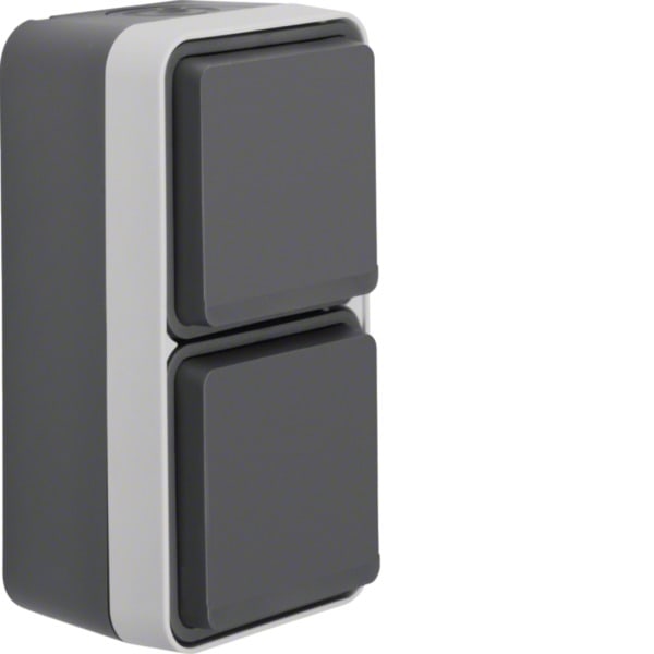 HAGER - W.1 SSD 2fach senkrecht mit Klappdeckel, grau/licht matt
