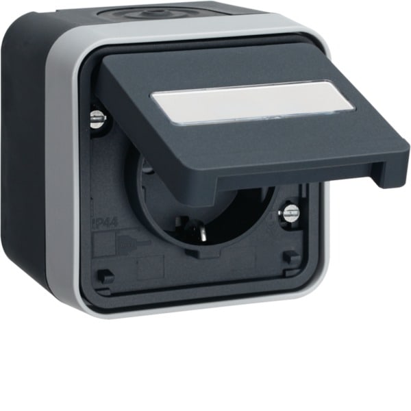 HAGER - W.1 SSD 1fach mit Klappdeckel, IP55, grau/lichtgrau matt