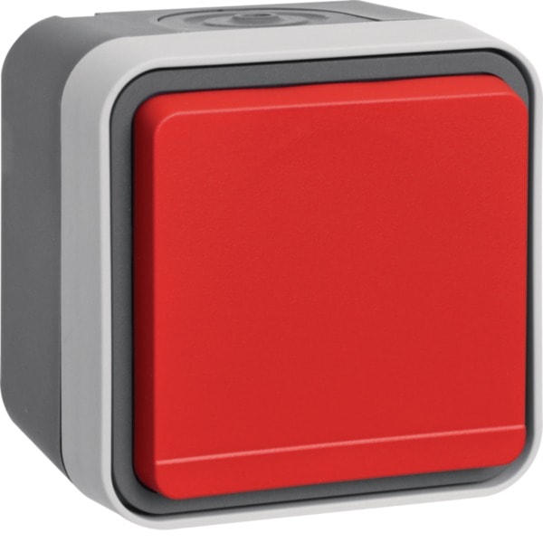 HAGER - W.1 SSD 1fach mit rotem Klappdeckel, IP55, grau