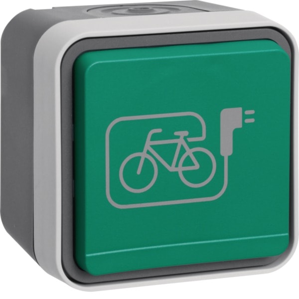 HAGER - W.1 SSD 1fach mit grünem Klappdeckel und Symbol E-Bike