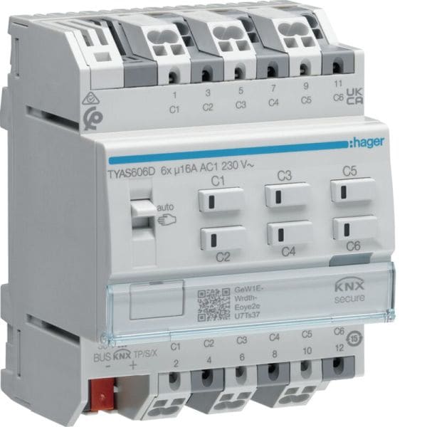 HAGER - Schalt-/Jalousieaktor 6/3-fach KNX Secure, 16A, C-Last