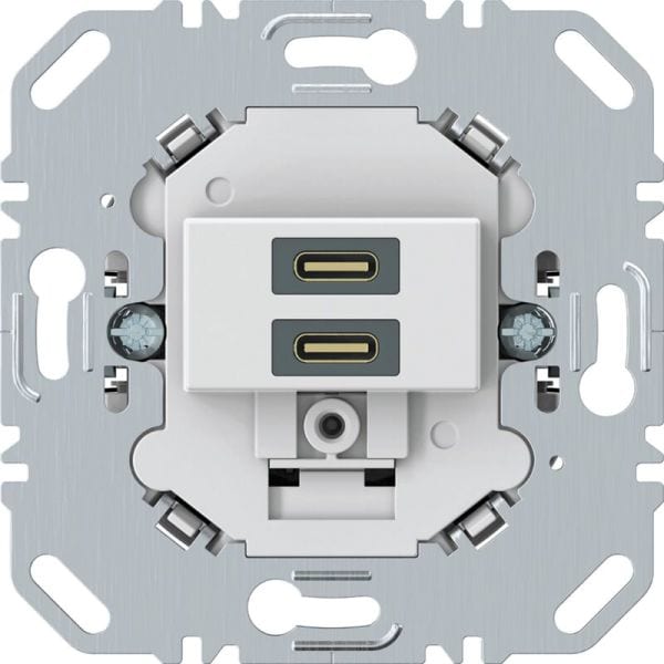 BERKER - USB-C-Ladesteckdose 230 V, 2-fachPD20W, mit Tragring eckig polarweiß matt