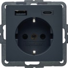 BERKER - Q.x SSD mit 1x USB A/1x USB-C20W erh. Berührungsschutz schwarz matt