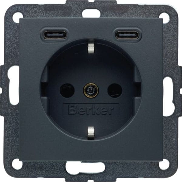 BERKER - S.1/B.x SSD mit 2fach USB-C20W erh. Berührungsschutz anthrazit matt
