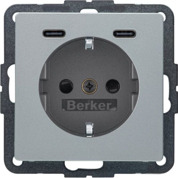 BERKER - Q.x SSD mit 2fach USB-C20W erh. Berührungsschutz alu samt