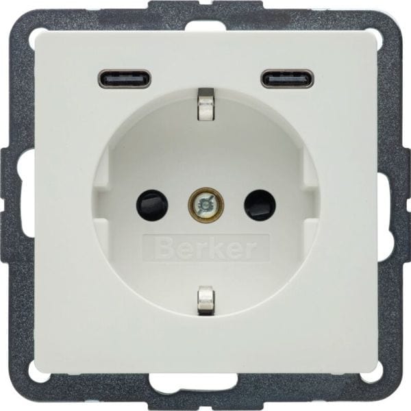 BERKER - Q.x SSD mit 2fach USB-C20W erh. Berührungsschutz polarweiß samt