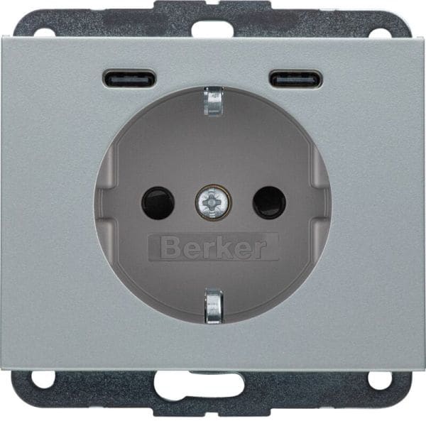BERKER - K.5 SSD mit 2fach USB-C20W erh. Berührungsschutz Aluminium