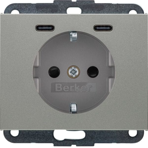 BERKER - K.5 SSD mit 2fach USB-C20W erh. Berührungsschutz Edelstahl