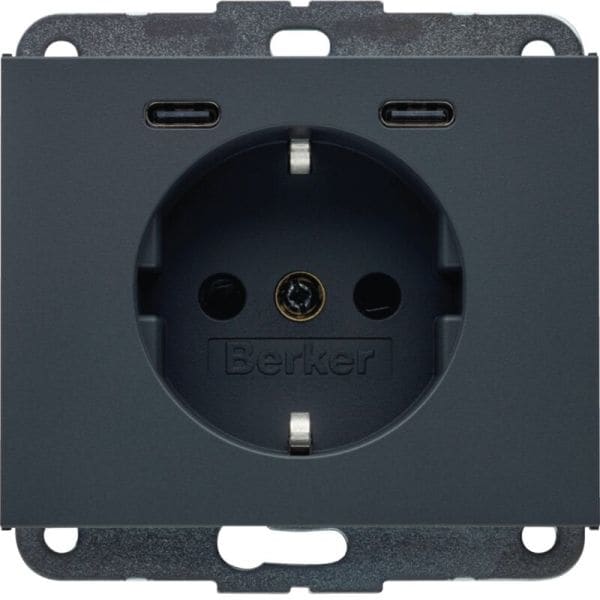 BERKER - K.1 SSD mit 2fach USB-C20W erh. Berührungsschutz anthrazit matt