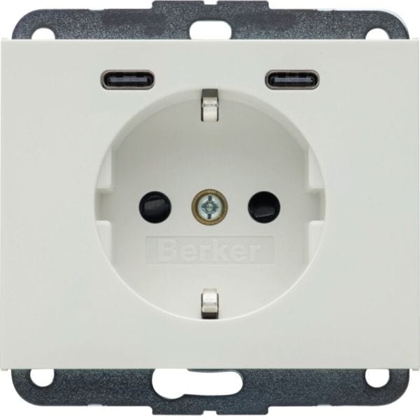 BERKER - K.1 SSD mit 2fach USB-C20W erh. Berührungsschutz polarweiß gl.