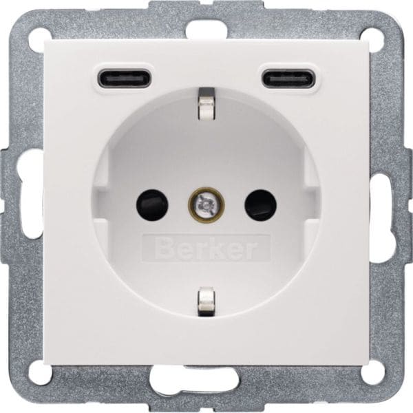 BERKER - S.1 SSD mit 2fach USB-C20W erh. Berührungsschutz weiß glänzend