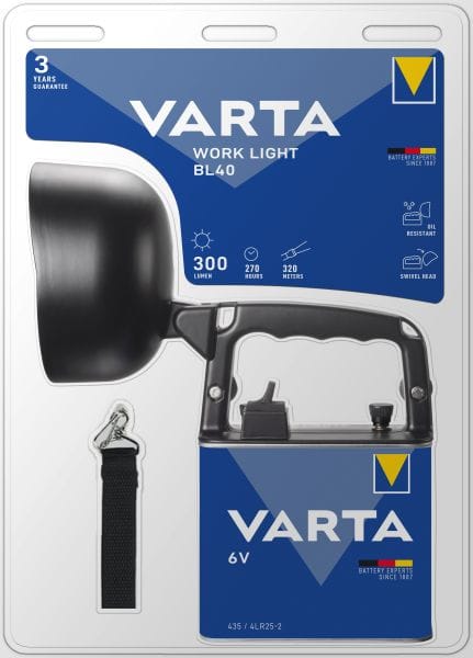 VARTA - Taschenlampe Work Light BL40 LED LW:420m 190lm 1x4LR25-2 sw