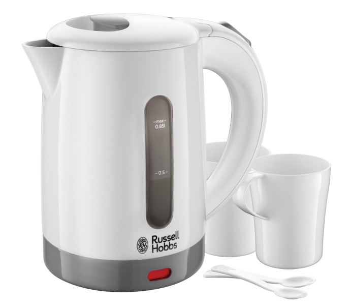 RUSSELL HOBBS - Reisewasserkocher 1000W 0.85L inkl.2Tassen&Teelöffel ws-gr