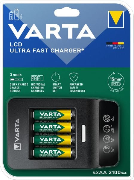VARTA - Ladegerät LCD Ultra Fast Ch. 4AA/AAA 12V AC 15min Ladez +4AA