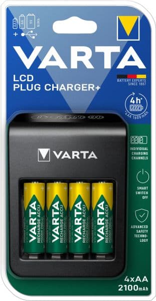 VARTA - Ladegerät LCD Plug Charger AA/AAA/9V USB +4AA