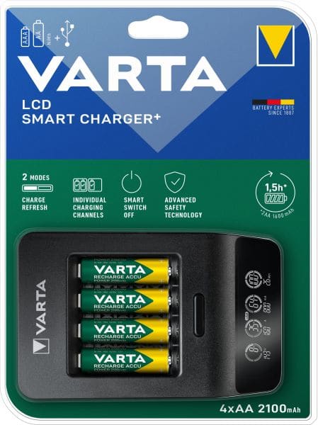 VARTA - Ladegerät LCD Smart Charger lädt 4AA/AAA USB AC-Adapter +4AA