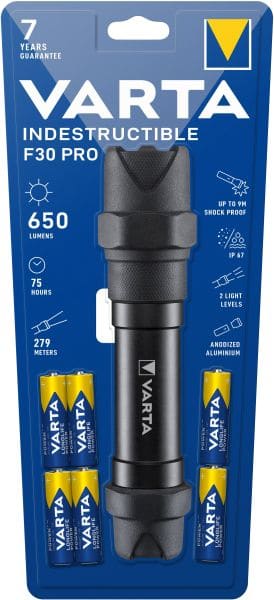 VARTA - Taschenlampe Indestructible F30 Pro LED LW:279m 650lm 6AA sw