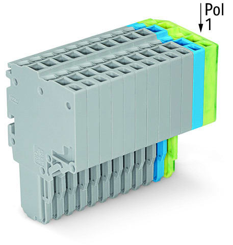 WAGO - 2-Leiter-Federleiste, Push-in CAGE CLAMP®, 1,5mm², grau/blau/grün-gelb