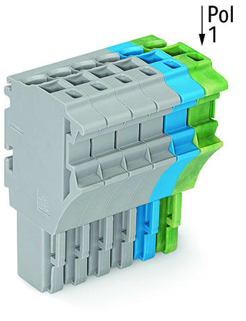 WAGO - 1-Leiter-Federleiste, Push-in CAGE CLAMP®, 4mm², grau/blau/grün-gelb