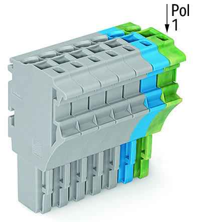 WAGO - 1-Leiter-Federleiste, Push-in CAGE CLAMP®, 4mm², grau/blau/grün-gelb