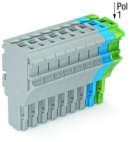 WAGO - 1-Leiter-Federleiste, Push-in CAGE CLAMP®, 4mm², grau/blau/grün-gelb