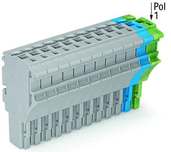 WAGO - 1-Leiter-Federleiste, Push-in CAGE CLAMP®, 4mm², grau/blau/grün-gelb
