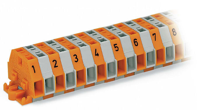 WAGO - 2-Leiter-Klemmenleiste, ohne Drücker, mit Befestigungsflanschen, mehrfarbig