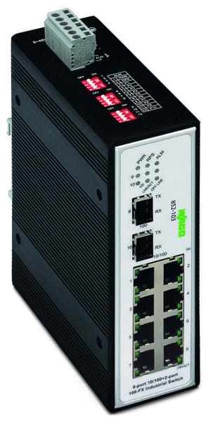 WAGO - Industrial-Switch, 8 Ports 100Base-TX, 2 Slots 100Base-FX, schwarz