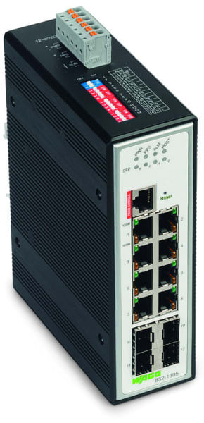 WAGO - Industrial-Managed-Switch, 8 Ports 1000Base-T, 4-Slot 1000BASE-SX/LX, metallisch schwarz