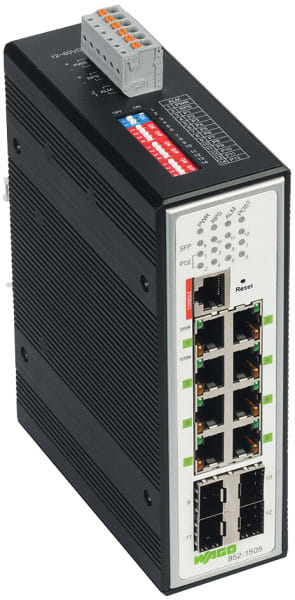 WAGO - Industrial-Managed-Switch, 8 Ports 1000Base-T, 4-Slot 1000BASE-SX/LX, metallisch schwarz