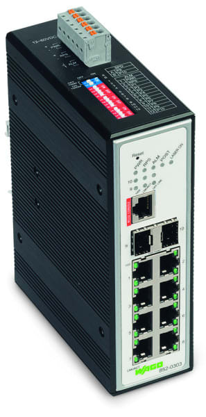 WAGO - Industrial-Managed-Switch, 8 Ports 100Base-TX, 2-Slot 1000BASE-SX/LX, metallisch schwarz