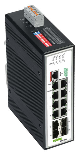 WAGO - Industrial-Managed-Switch, 8 Ports 1000Base-T, 4-Slot 1000BASE-SX/LX, metallisch schwarz