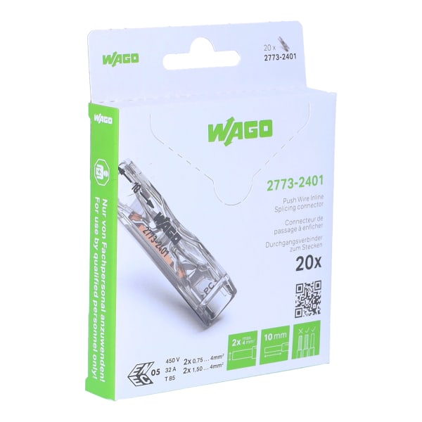 WAGO - Durchgangsverbinder zum Stecken,f. ein- und mehrdrähtige Leiter,max. 4 mm²,trans