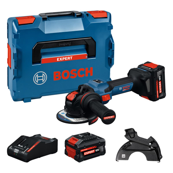BOSCH EXPERT - Akku-Winkelschleifer 18V DM:125mm M14 +2x8Ah +Ladeger. L-Boxx