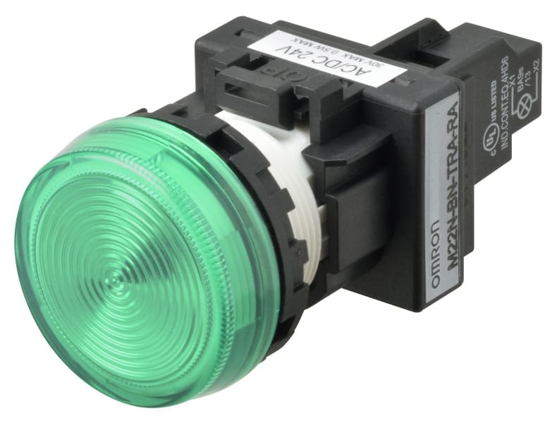 OMRON - Leuchtmelder M22N, Kunststoff, Flach, Grün, 12 VDC, Push-In Plus Technologie
